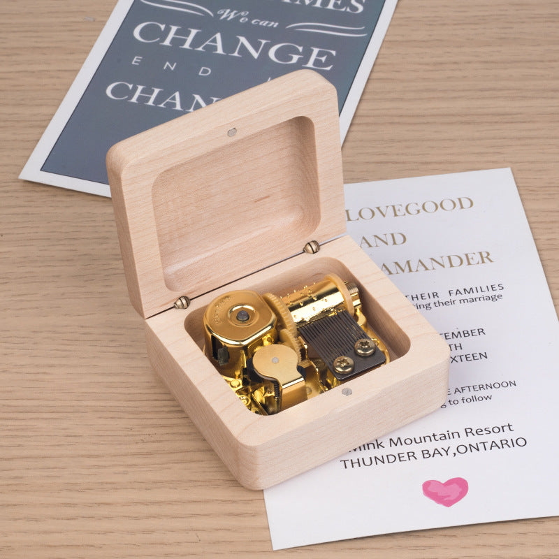 Wooden Clockwork Music Box Retro Creative Birthday Wooden Gift
